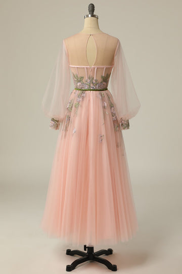 A Line Jewel Light Nude Long Ball Dress with Embroidery